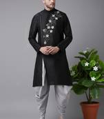 Black dupion embroidery kurta-Dhoti