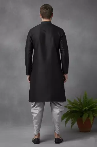 Black dupion embroidery kurta-Dhoti
