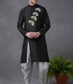 Black dupion embroidery kurta-Dhoti
