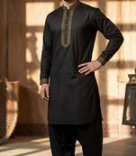 Black cotton embroidery kurta-Dhoti