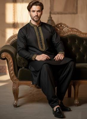 Black cotton embroidery kurta-Dhoti 2