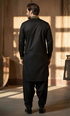 Black cotton embroidery kurta-Dhoti 3