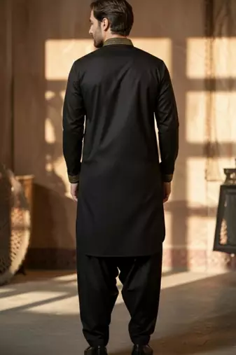 Black cotton embroidery kurta-Dhoti