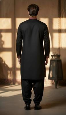Black cotton embroidery kurta-Dhoti 2