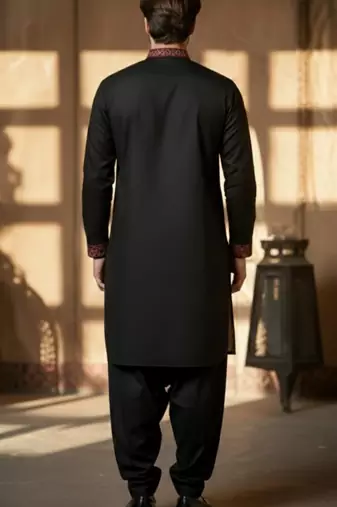 Black cotton embroidery kurta-Dhoti
