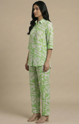 Women's trendy green floral printed cotton co-ord set 3