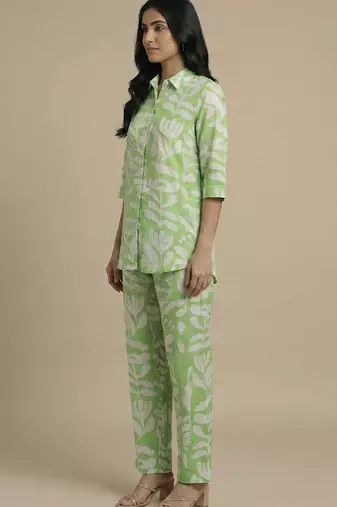 Women's trendy green floral printed cotton co-ord set