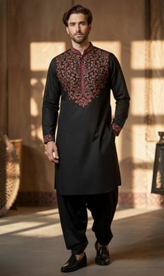 Black cotton embroidery kurta-Dhoti 1