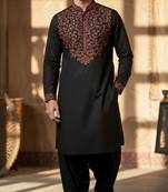 Black cotton embroidery kurta-Dhoti