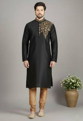 Black dupion embroidery kurta-pajama 1