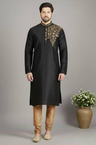Black dupion embroidery kurta-pajama