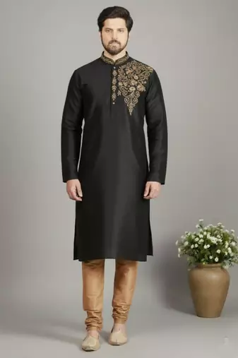 Black dupion embroidery kurta-pajama
