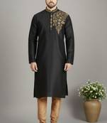 Black dupion embroidery kurta-pajama