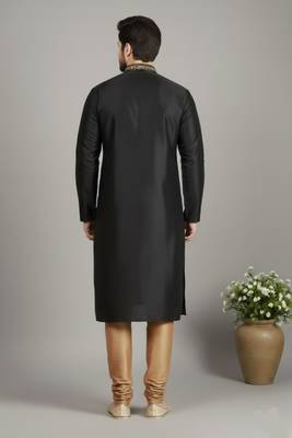 Black dupion embroidery kurta-pajama 2