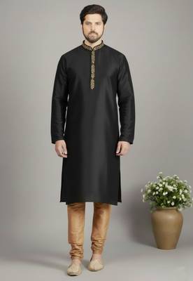 Black dupion embroidery kurta-pajama 1