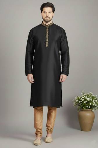Black dupion embroidery kurta-pajama