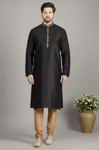 Black dupion embroidery kurta-pajama
