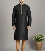 Black dupion embroidery kurta-pajama