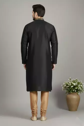 Black dupion embroidery kurta-pajama