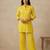 Bright yellow cotton co-ord set for women | attractive printed top & palazzo set