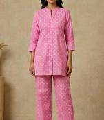 Light pink cotton co-ord set for women | soft printed daily wear top & palazzo set