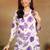 Women cream & purple floral leaf print rayon straight short kurti