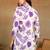Women cream & purple floral leaf print rayon straight short kurti