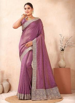 levender kesariya two tone silk blend embroidered saree 1