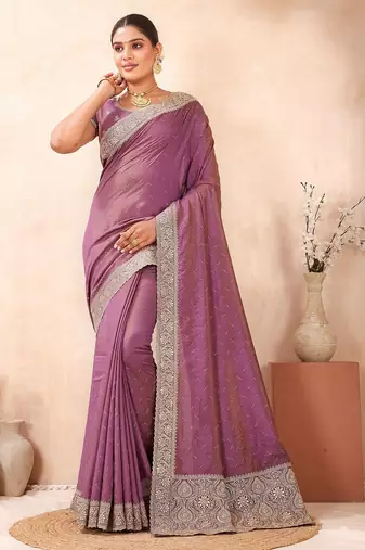 levender color kesariya two tone silk blend embroidered saree