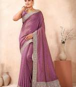 levender color kesariya two tone silk blend embroidered saree