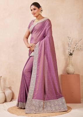 levender kesariya two tone silk blend embroidered saree 2