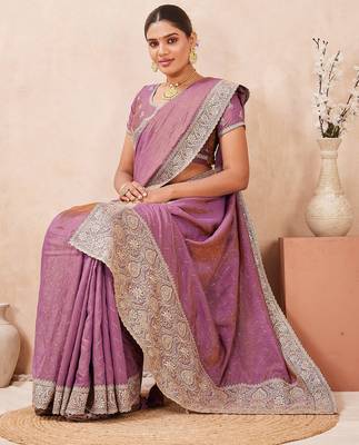 levender kesariya two tone silk blend embroidered saree 4