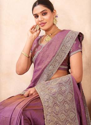 levender kesariya two tone silk blend embroidered saree 5