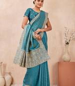 firozi color kesariya two tone silk blend embroidered saree