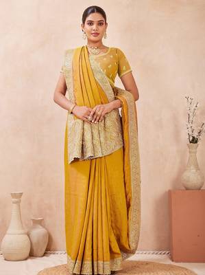 musturd color kesariya two tone silk blend embroidered saree 1