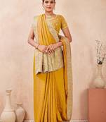 musturd color kesariya two tone silk blend embroidered saree