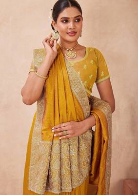 musturd color kesariya two tone silk blend embroidered saree 5