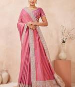 gajri color kesariya two tone silk blend embroidered saree