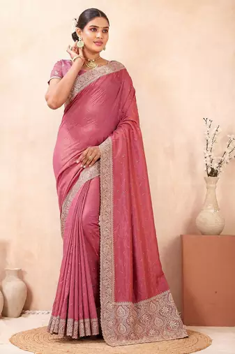 gajri color kesariya two tone silk blend embroidered saree