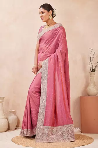 gajri color kesariya two tone silk blend embroidered saree