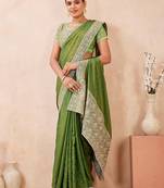 mehandi color kesariya two tone silk blend embroidered saree