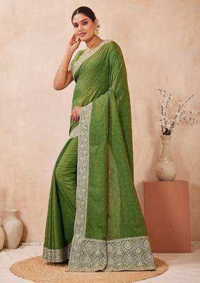mehandi color kesariya two tone silk blend embroidered saree 3