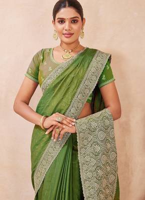 mehandi color kesariya two tone silk blend embroidered saree 5