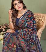 Navy Blue Color Kalamkari Print Cotton Saree 