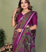 Plum Color Kalamkari Print Cotton Saree 
