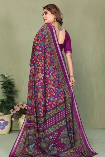 Plum Color Kalamkari Print Cotton Saree 