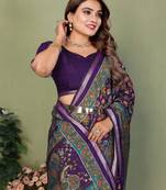 Purple Color Kalamkari Print Cotton Saree 