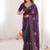 Purple fendy satin with beads embroidered work with stone border work saree with unstitched blouse