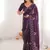 Purple fendy satin with beads embroidered work with stone border work saree with unstitched blouse