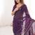 Purple fendy satin with beads embroidered work with stone border work saree with unstitched blouse